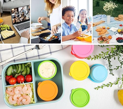 Miniatura 7 de Recipiente de silicona antiadherente para aderezo de ensalada de 2.4 onzas, paquete de 6 cajas de almacenamiento de salsa pequeña para almuerzo