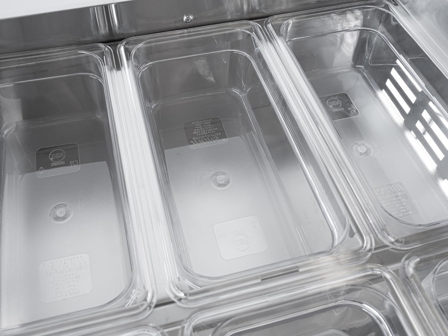 KoolMore 48 in. Commercial Refrigerated Prep Station with Sneeze Guard and Buffet Slide, 9 Pans with Covers and Two Adjustable Shelves in Stainless-Steel, ETL Listed (KM-RBT-48CSFG)