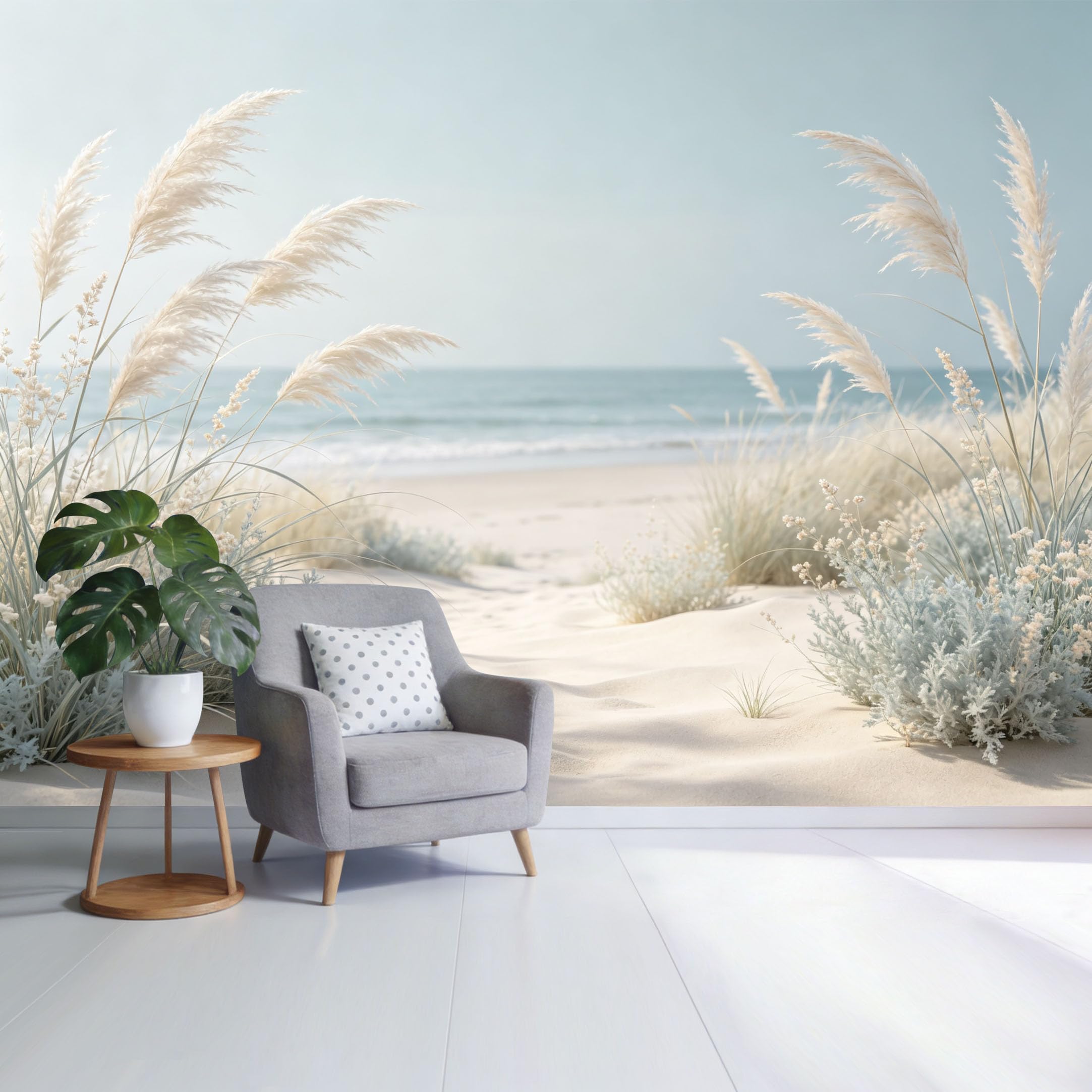 Custom Size Wall Mural Coastal Beach Dune Pampas Grass Ocean Breeze Landscape SelfAdhesive Wall Fabric Removable Wallpaper for Home Office Decor