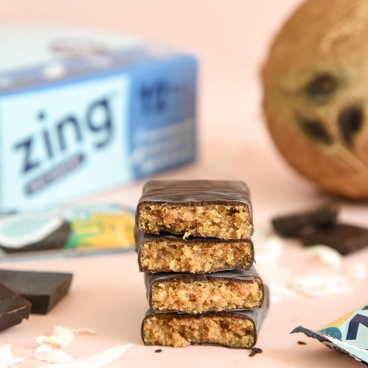 Zing Dark Chocolate Coconut Vegan Protein Bars, Gluten Free with High Protein, High Fiber, Dairy Free Nutrition Bars, Plant Based Protein, Kosher, Low Sugar, No Sugar Alcohols - 12 count