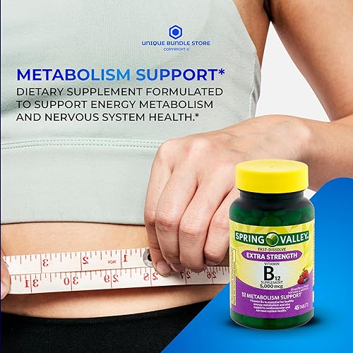 Miniatura 3 de Spring Valley - Vitamina B12 de 5000 mcg, 45 tabletas con sabor a bayas mixtas, suplemento dietético de disolución rápida + organizador de píldoras