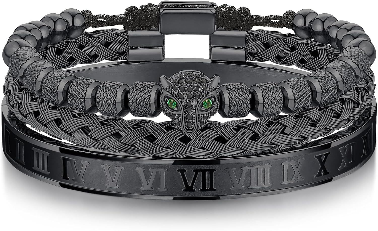 WFYOU 3PCS Stainless Steel Imperial Crown Bracelets For Men – Adjustable Roman Numeral Bangle & Cuff Set – Gold Tone Luxury Jewelry