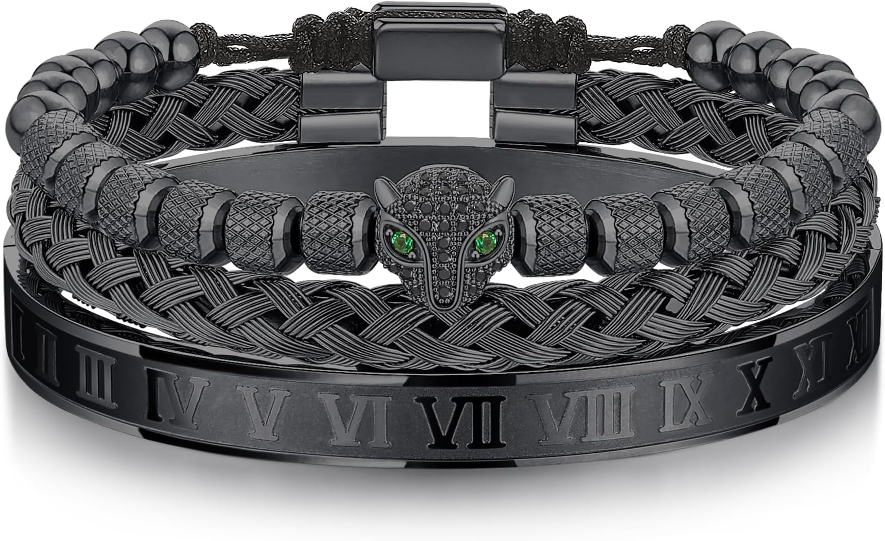 WFYOU 3PCS Stainless Steel Bracelets for Men Gold Roman Numeral Bangle Bracelet Twisted Cable Bracelet Adjustable Cuff Bracelet Mens Luxury Jewelry Bracelets Gifts