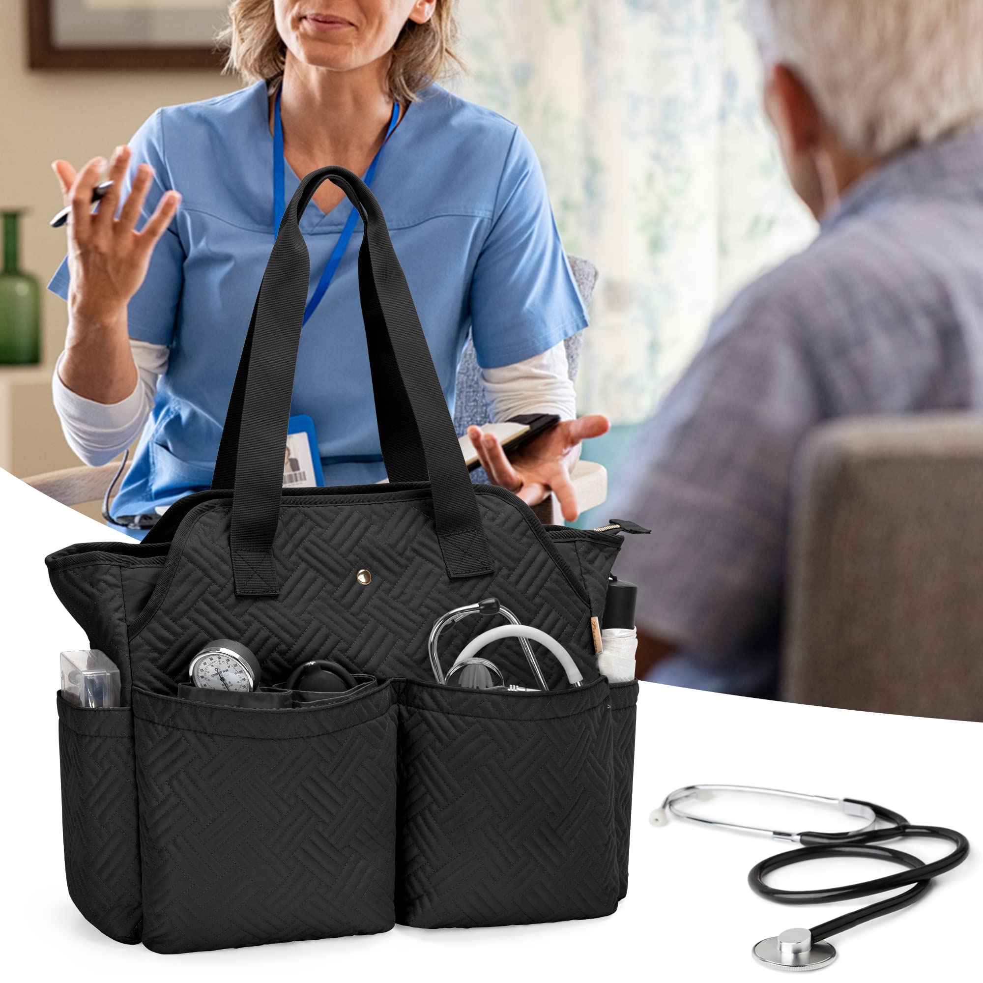 Fasrom Bolsa Enfermera con Compartimento Portátil para Estudiantes | Funda Acolchada 15.6", 2 Capas Separadas, 3 Portaboligrafos, 4 Bolsillos Internos y Externos, Estudiantes, Medicos