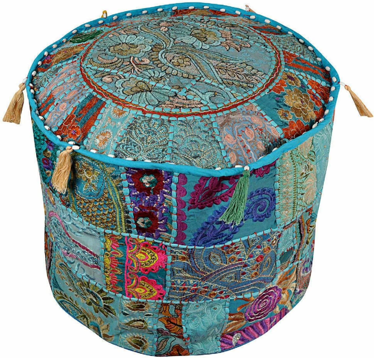 Indien Patchwork Round Ottoman Khambadiya Embroidery Pouf Cover