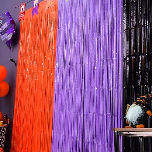 Miniatura 3 de Mega-L - Cortinas de flecos de papel de aluminio para Halloween, paquete de 3 accesorios para cabina de fotos, 18 calcomanías de PVC de murciélago y