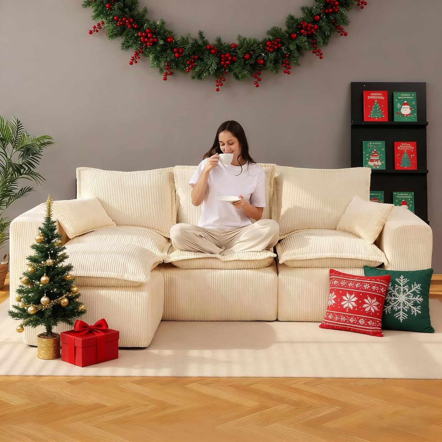 107″ Comfy Cloud Couch with L-Shape Chaise & Deep Seat,