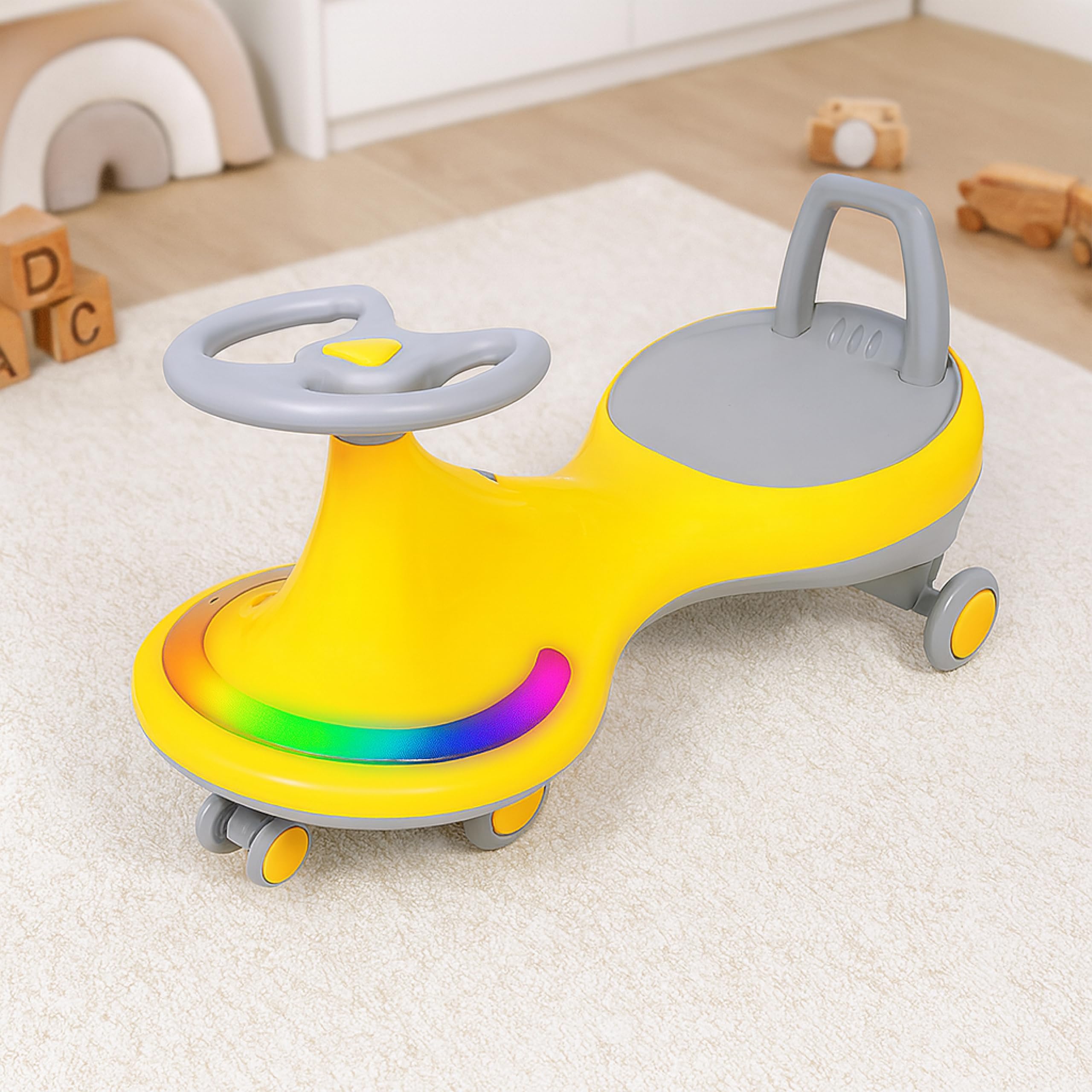 Luusa Twister Magical Swing Car for Baby|Led Lights and Musical Rhymes|Kids|50 Kgs Weight Capacity|12+ Months with Scratch Free Wheels (Yellow) Proudly Made in India-image-26
