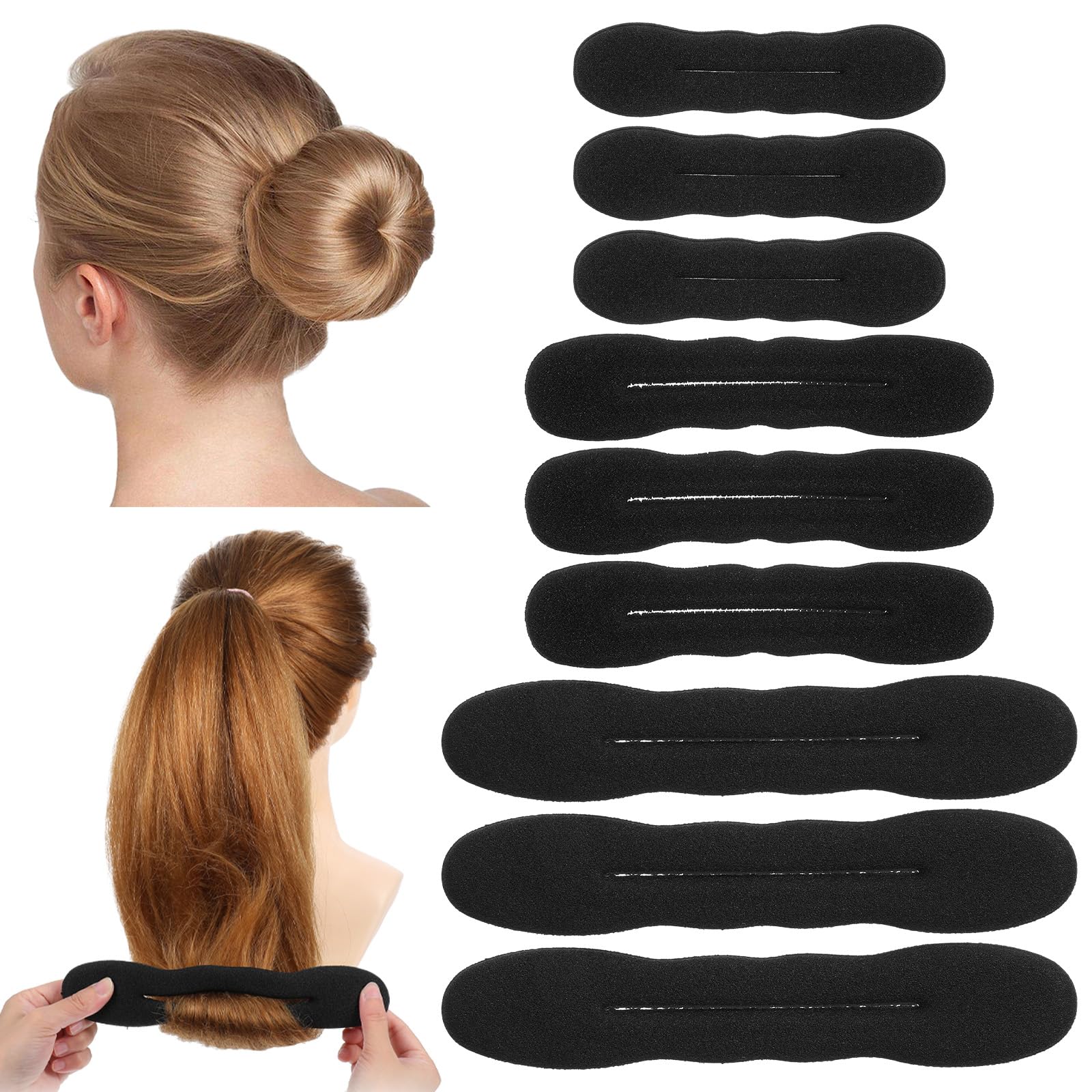 9 Pcs Hair Bun Maker Sponge Hair Buns Shaper Classic Lazy Hairs Curler Clip Ties Magic Snap Roll Sponge Buns Easy Bun Twister Hairs Styling Accessories for Women Updo Ballet French Twist Long Thin