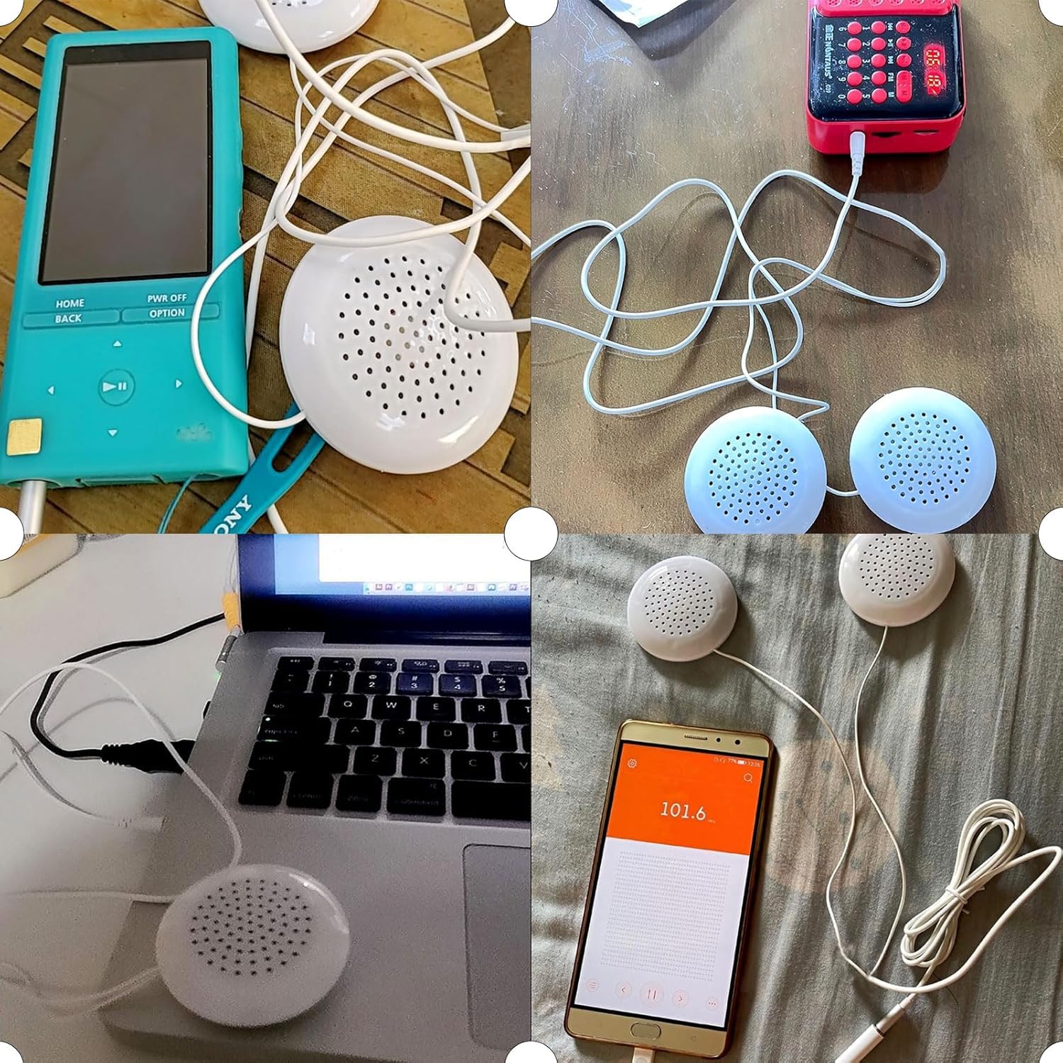 Flylin Altoparlante per Cuscino, Doppio Mini Altoparlante Stereo Migliorato, Bianco Rotondo, Cavo 3.5mm, Compatibile con Telefono, MP3 e CD, per Dormire e Rilassarsi