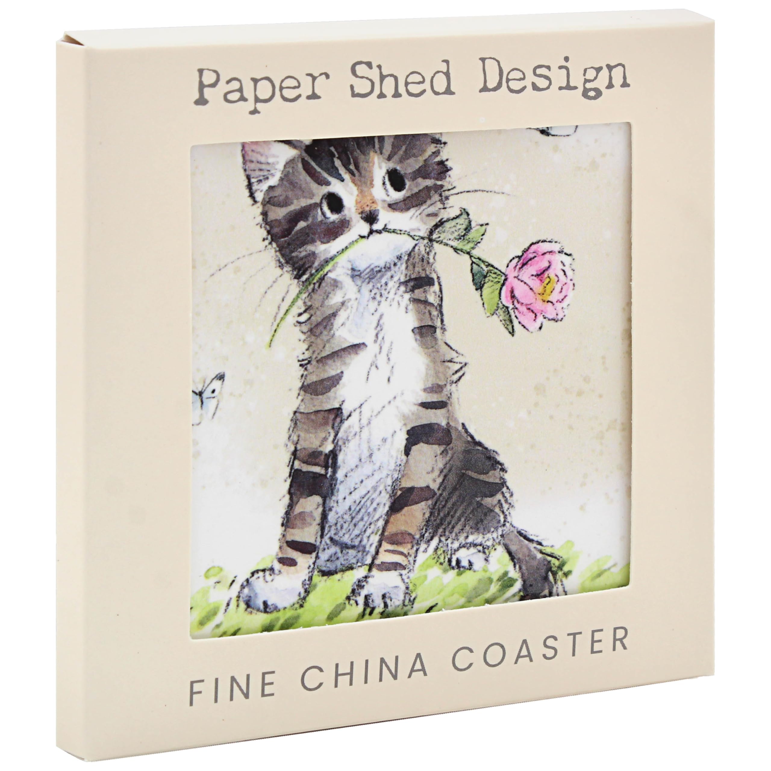 The Leonardo Collection Cat With Rose Paper Shed Design Coaster For Office Home & Kitchen | Lovely Coaster Set For Decorative Home Accessories Drinks Coasters For Tea & Coffee
