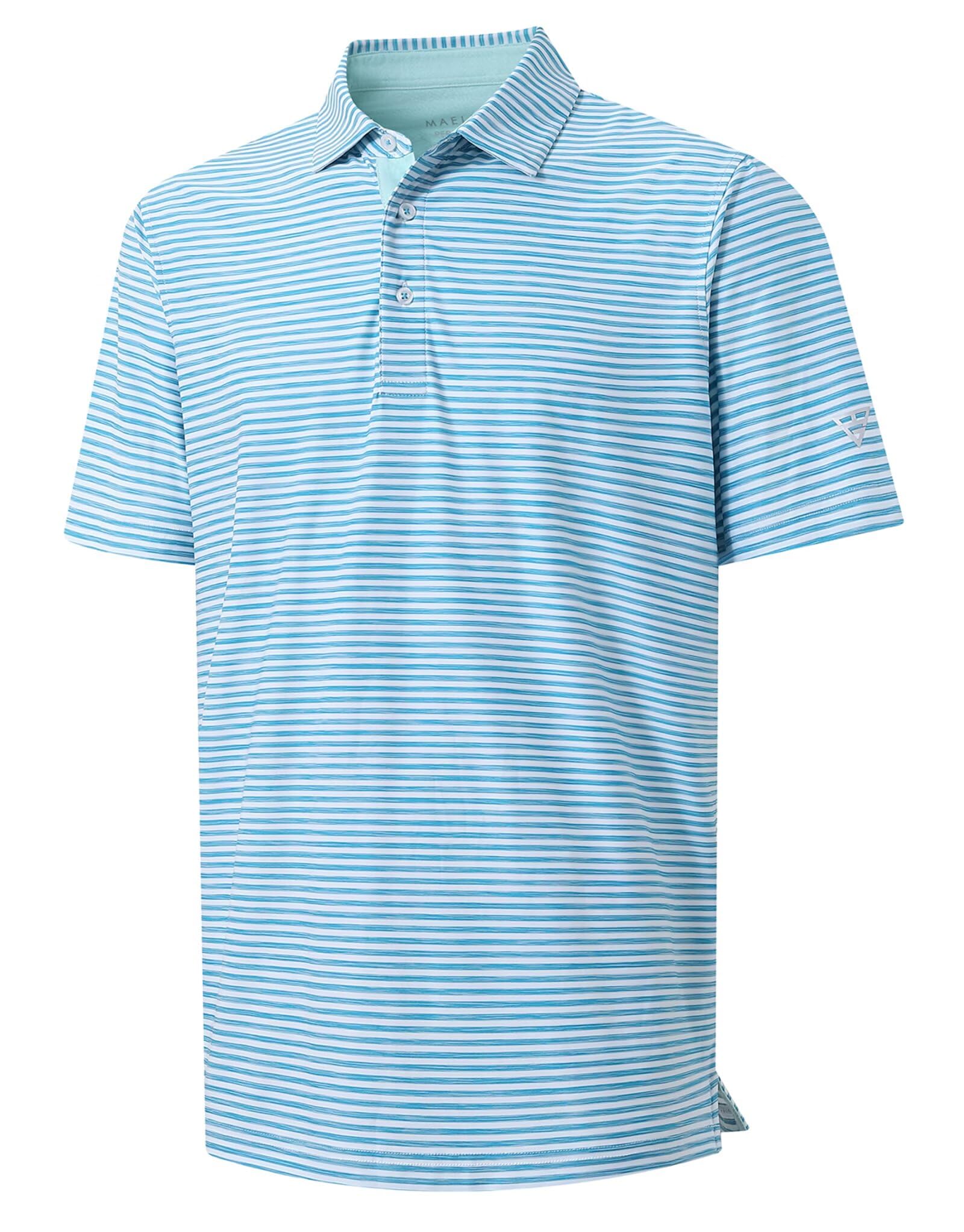 M MAELREG Polo da golf da uomo, a maniche corte, vestibilità asciutta, a righe, traspirante, con colletto, casual