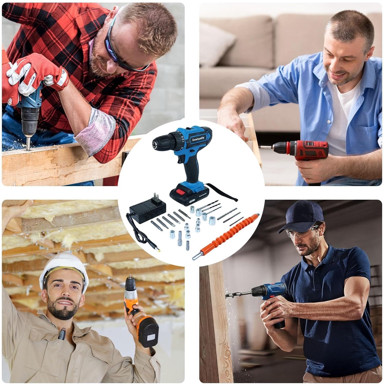 Drill Set,21V Brushless 2-Speed Rechargeable Drilling Tool,Electric Drill Cordless with Driver Bit | for Men Home Repair Shop Woodworking Construction