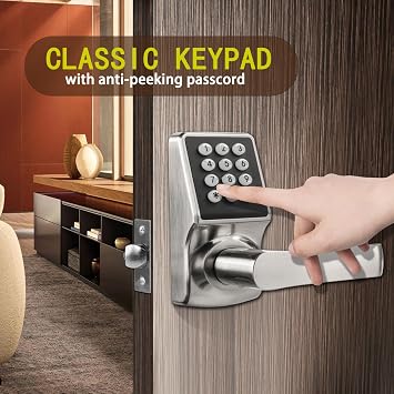 Keyless Entry Door Lock with Keypad, Keypad Door Lock with Handle, Smart Front Door Lock with Card/Passcode/Key, Digital Door Knob with Handle, Silver