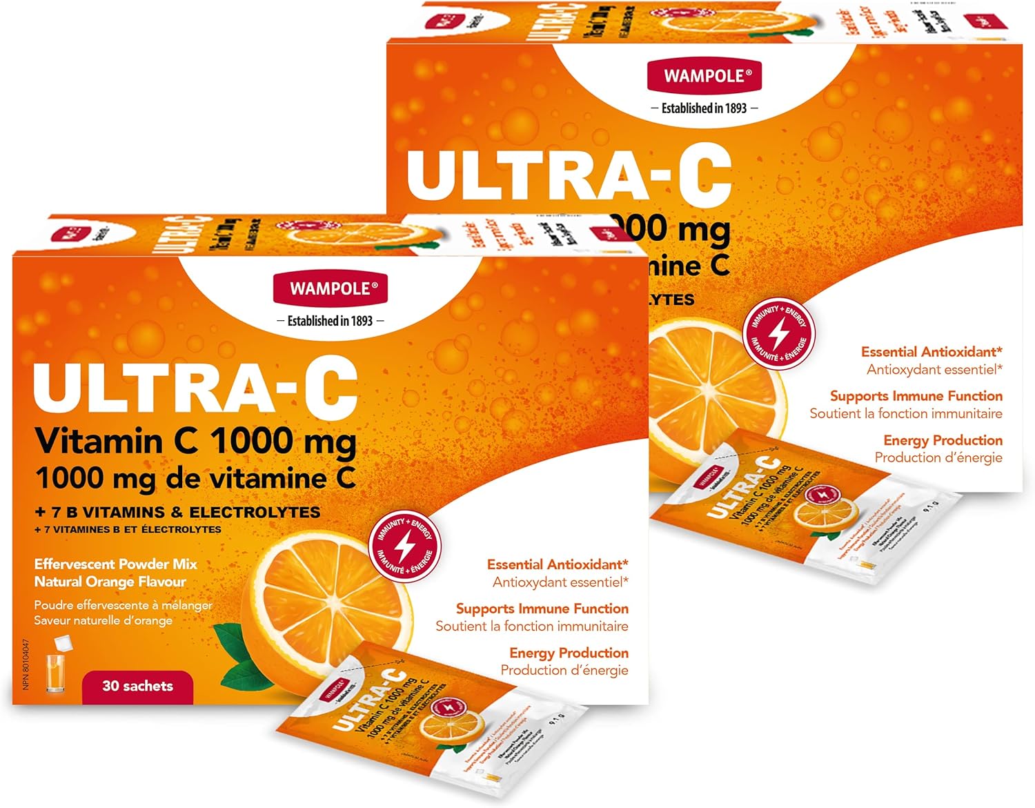 Wampole Ultra-C - 1000 mg de Vitamine C + Vitamines B & Electrolytes