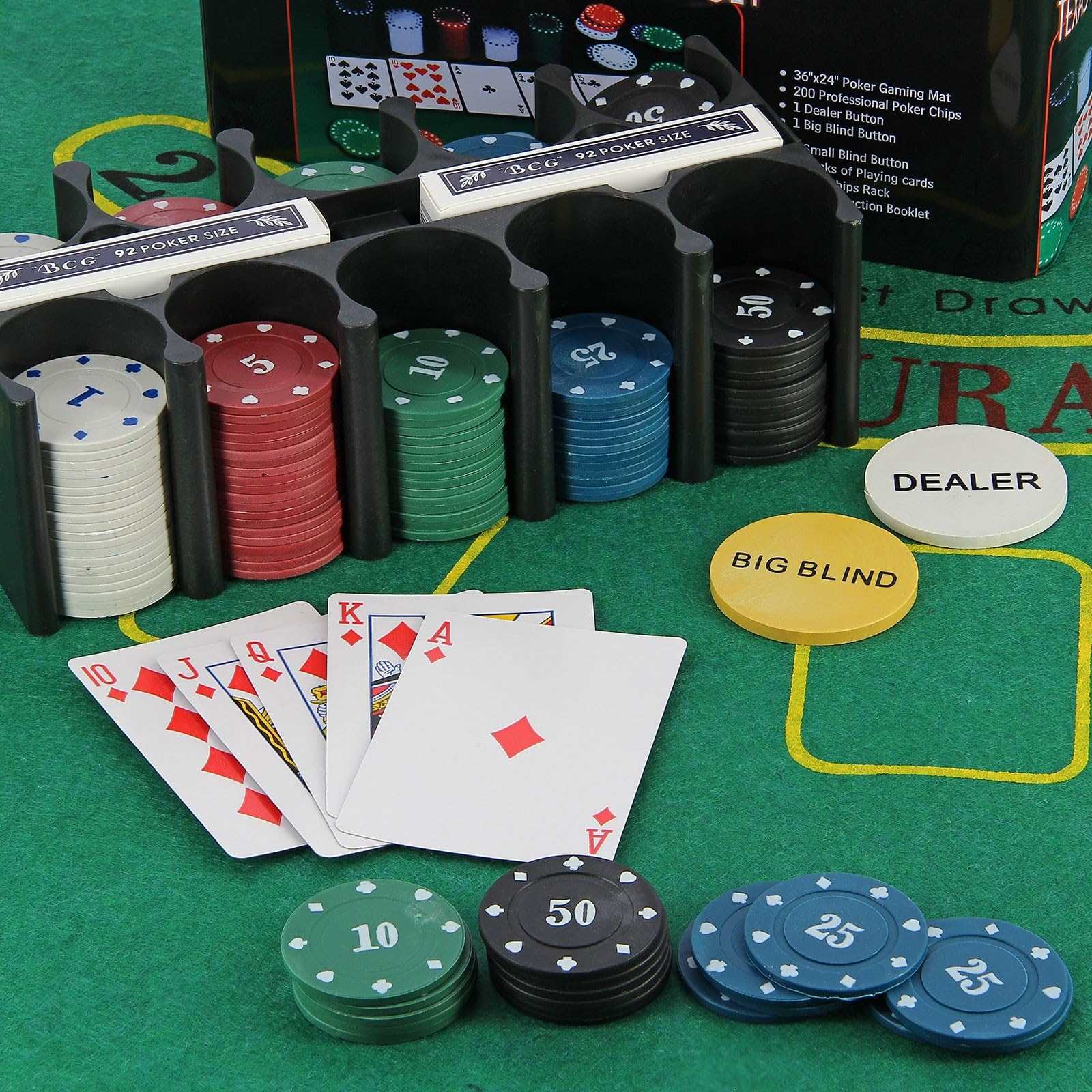 Casino Poker Set Texas Hold'em Game Profesional Chips Deck Cards & Dice in Aluminium Case 100/300/500pc Complete (200pc Gift Box)