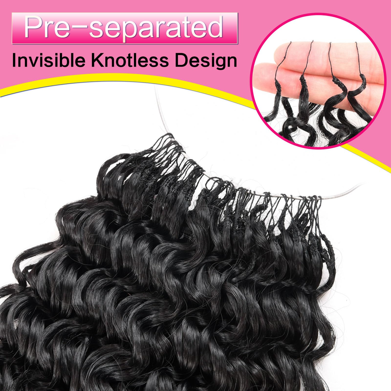 50 ciocche di capelli ricci birmani all'uncinetto, 35,5 cm, con piume, pre-loop, per donne nere, 70 g, invisibili, senza nodi