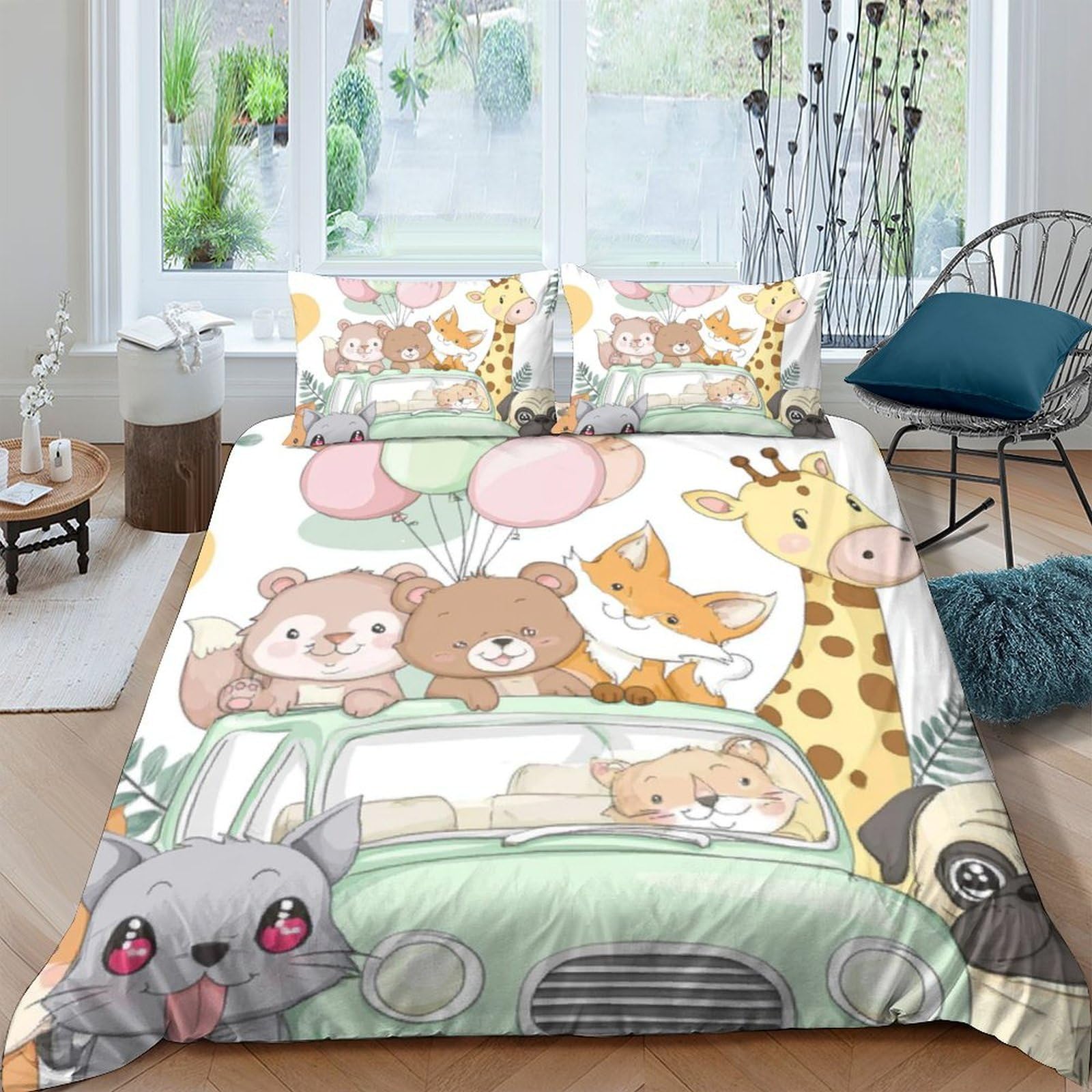 Ctjqhvkz Style-5 3D Printed Animal Friends Fitted Sheet Microfiber Soft Breathable Cartoon Safari Bed Cover For Bedroom Dorm Decor Single（135X200cm）