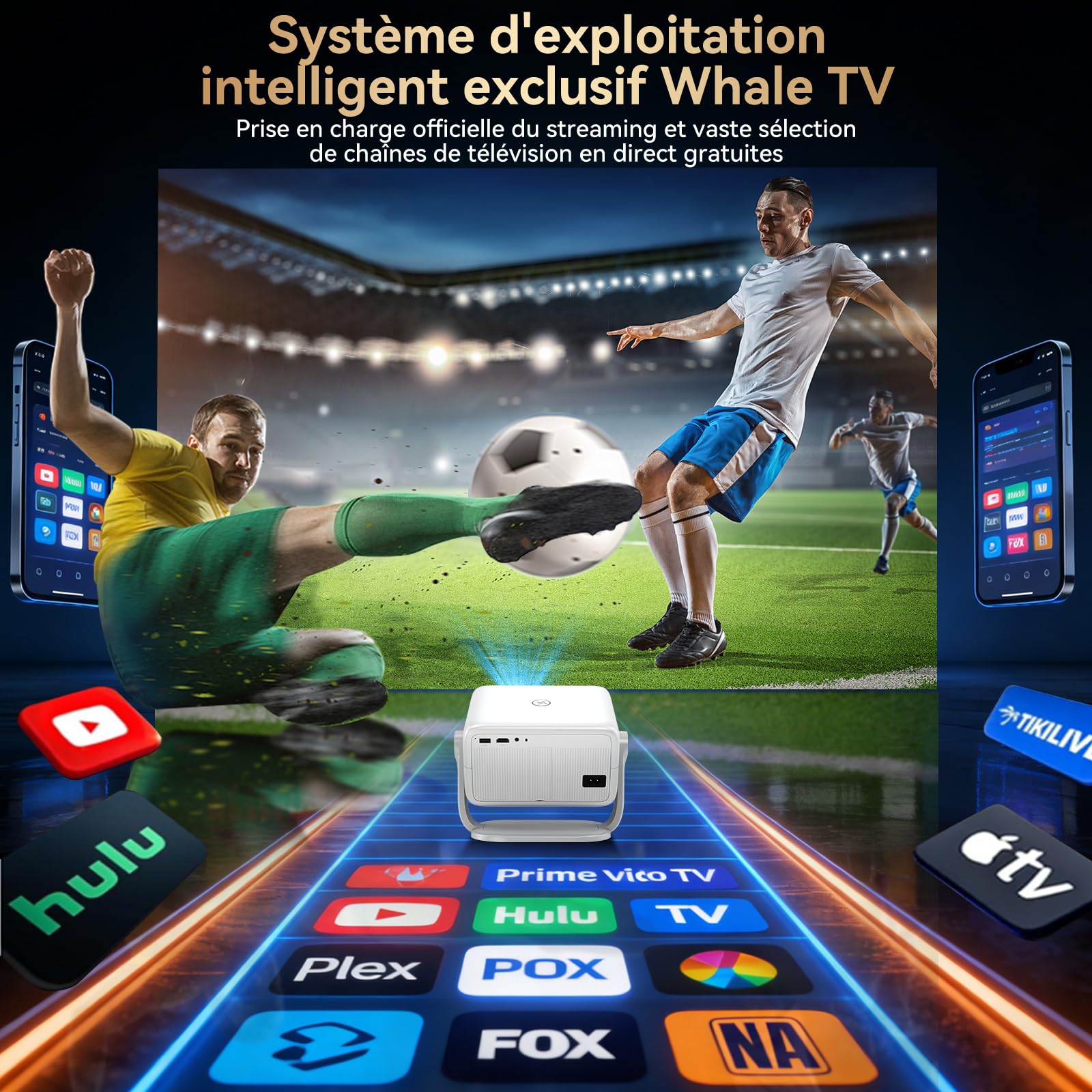 Vidéoprojecteur 4K 【Compatible avec Netflix/App intégrée】 Rotation à 360° Mini Projecteur Video Wi-FI 6 & Bluetooth 5.2 Auto Focus/Keystone 1080P Videoprojecteur Portable - Cadeau/Home Cinéma