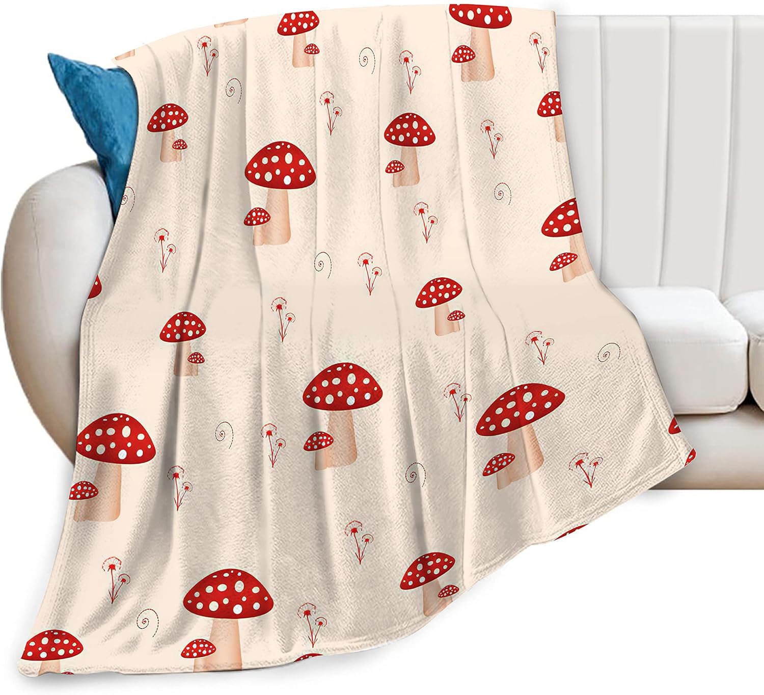 remzoke Mushroom Blanket for Girl Women Soft Warm Red