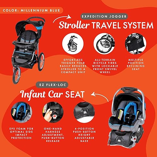 Miniatura 2 de Baby Trend Expedition® Jogger Travel System with EZ Flex-Loc® Infant Car Seat, Millenium Blue