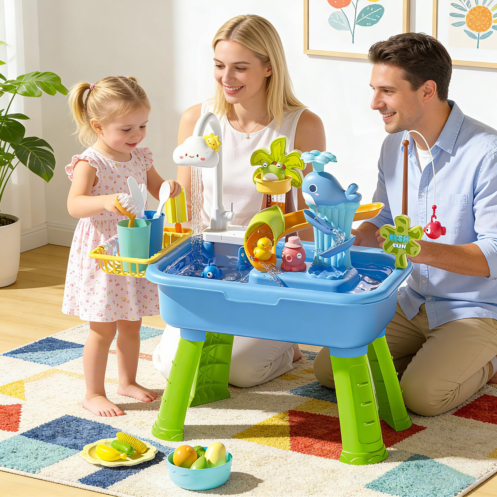 ZVD Table d'eau pour Enfants, Jeux extérieur Enfant avec Robinet à 180°, évier de Jeu à Eau Courante, Pieds Amovibles, Jouet d'eau intérieur pour Maison et Jardin, école Maternelle (Rose)