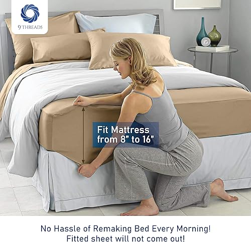 Miniatura 2 de 9Threads Sábanas de satén 100 % algodón de 400 hilos, con bolsillo profundo, sábanas de algodón crujientes, frescas y fuertes (morado, Queen)