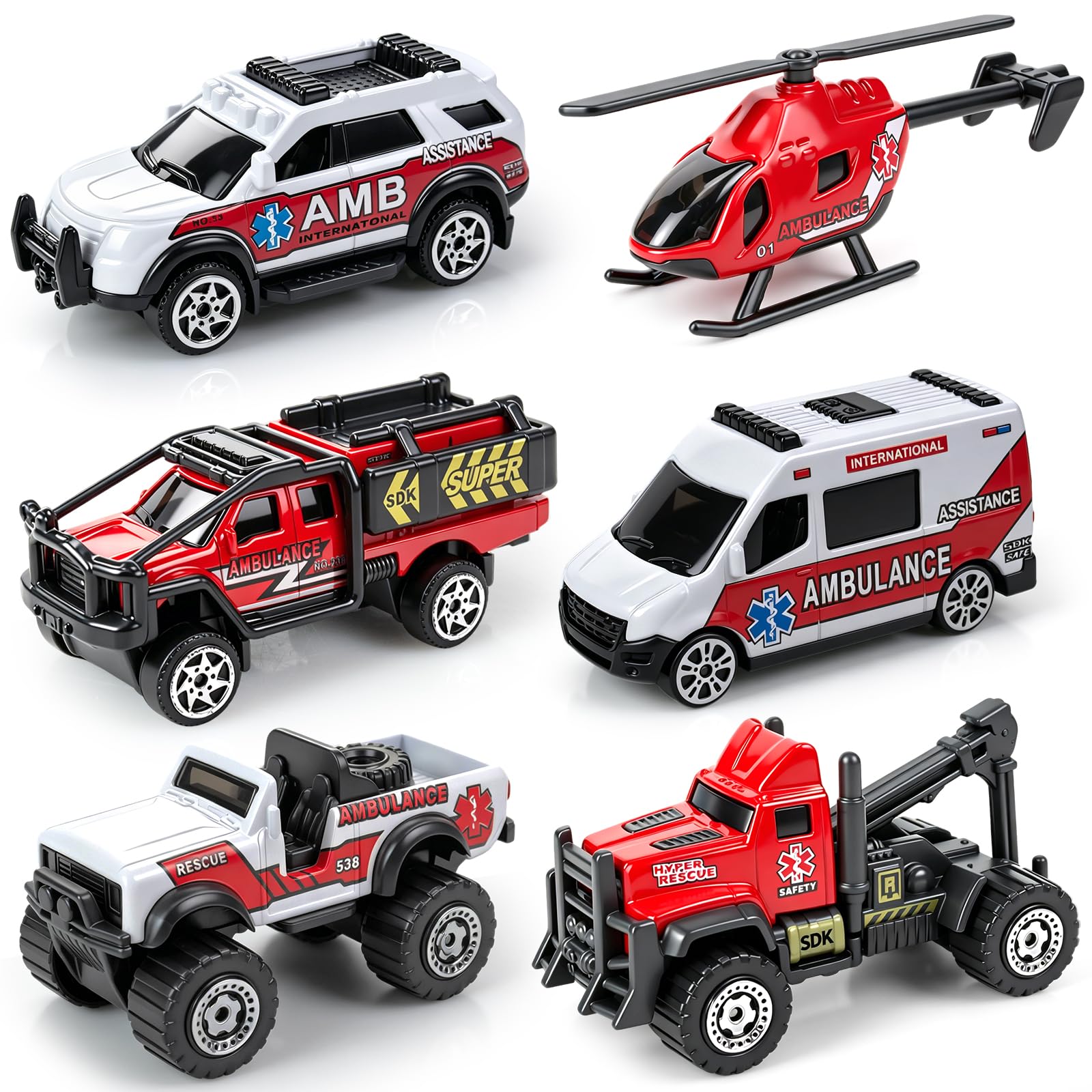 Amazon.com: 6 Pack Diecast Ambulance Toy, Mini Alloy City Rescue