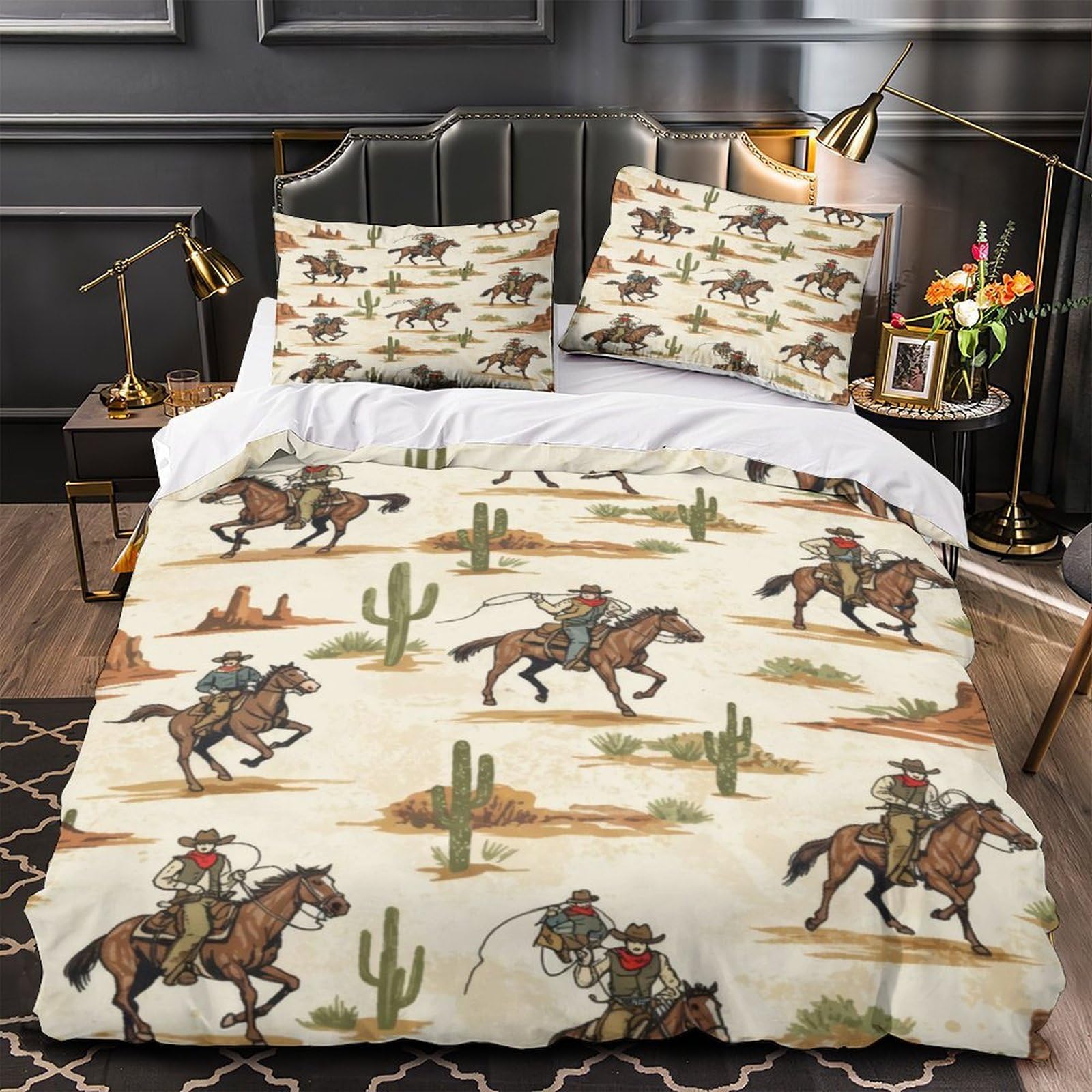 Housse de Couette 3D Cowboy 200x200 pour Chambre d'Ado Style Vintage