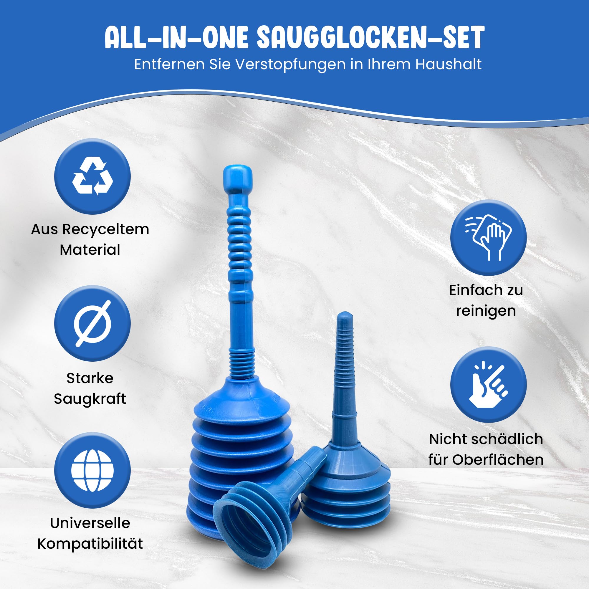 Saugglocken Set | Pömpel - Rohrreiniger | Pümpel-Set | Abflussreiniger (2er)