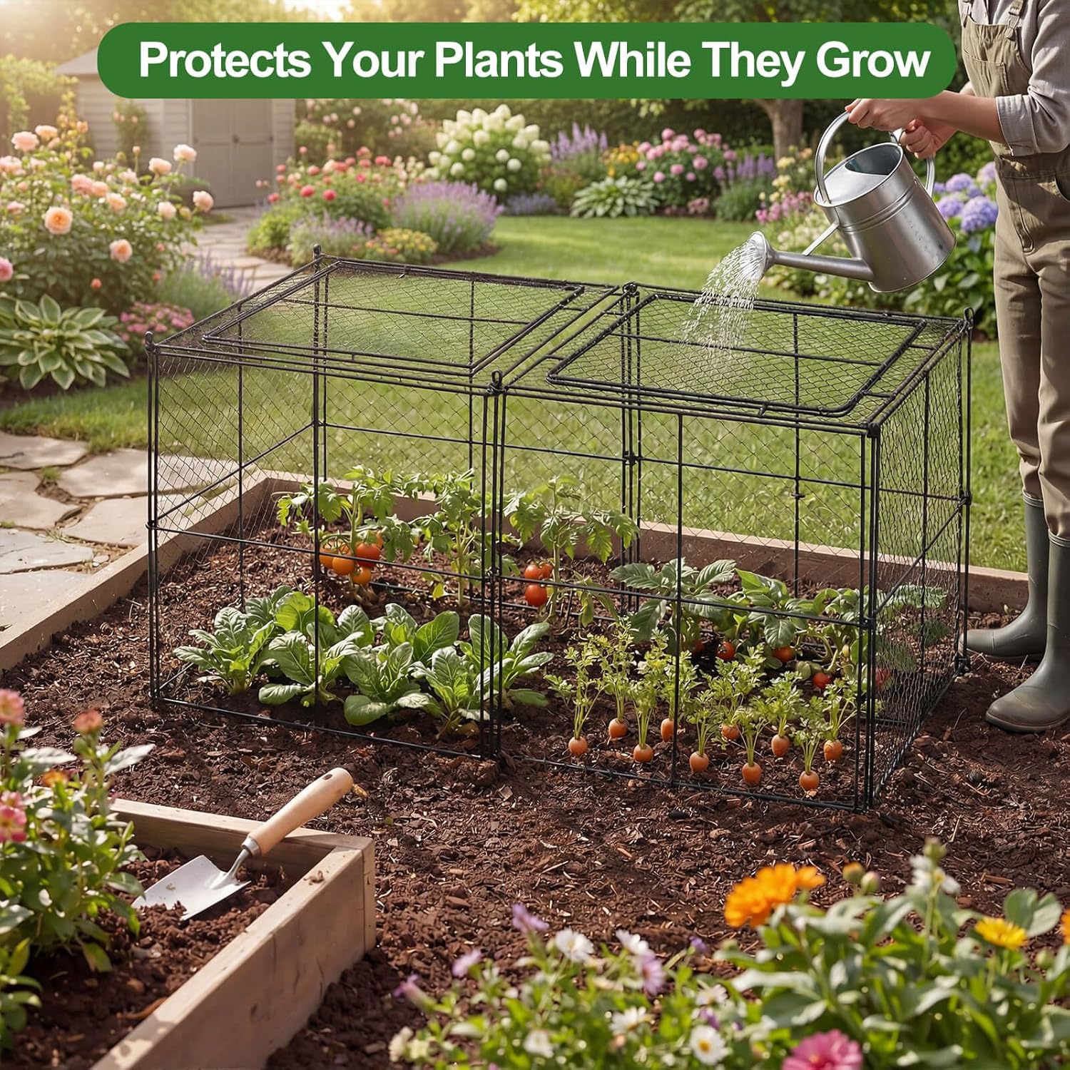 Chicken Wire Cages, 45" L × 23" W × 24" H Plant Protectors from Animals, Large Garden Plant Cage, Protect Plants, Shrubs and Vegetables from Rabbits, Heavy-Duty