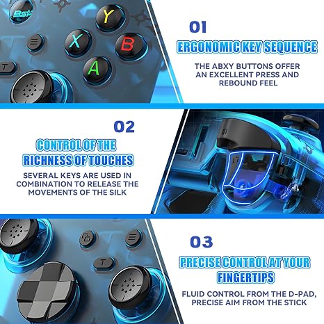G6 Wireless Gaming Controller, Handheld Controller with USB Receiver, 5 Modes, Multi-Platform Compatibility, 3D Joystick, Gamepad for Customisable Buttons, Support Bluetooth (Translucent Green)