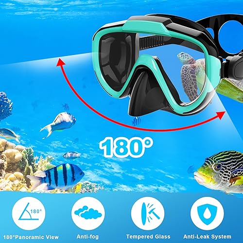 Miniatura 2 de Snorkel Set, Zipoute Snorkel Dry Top Snorkeling Gear for Adults, Panoramic Anti-Leak and Anti-Fog Tempered Glass Lens, Adults Adjustable Snorkeling