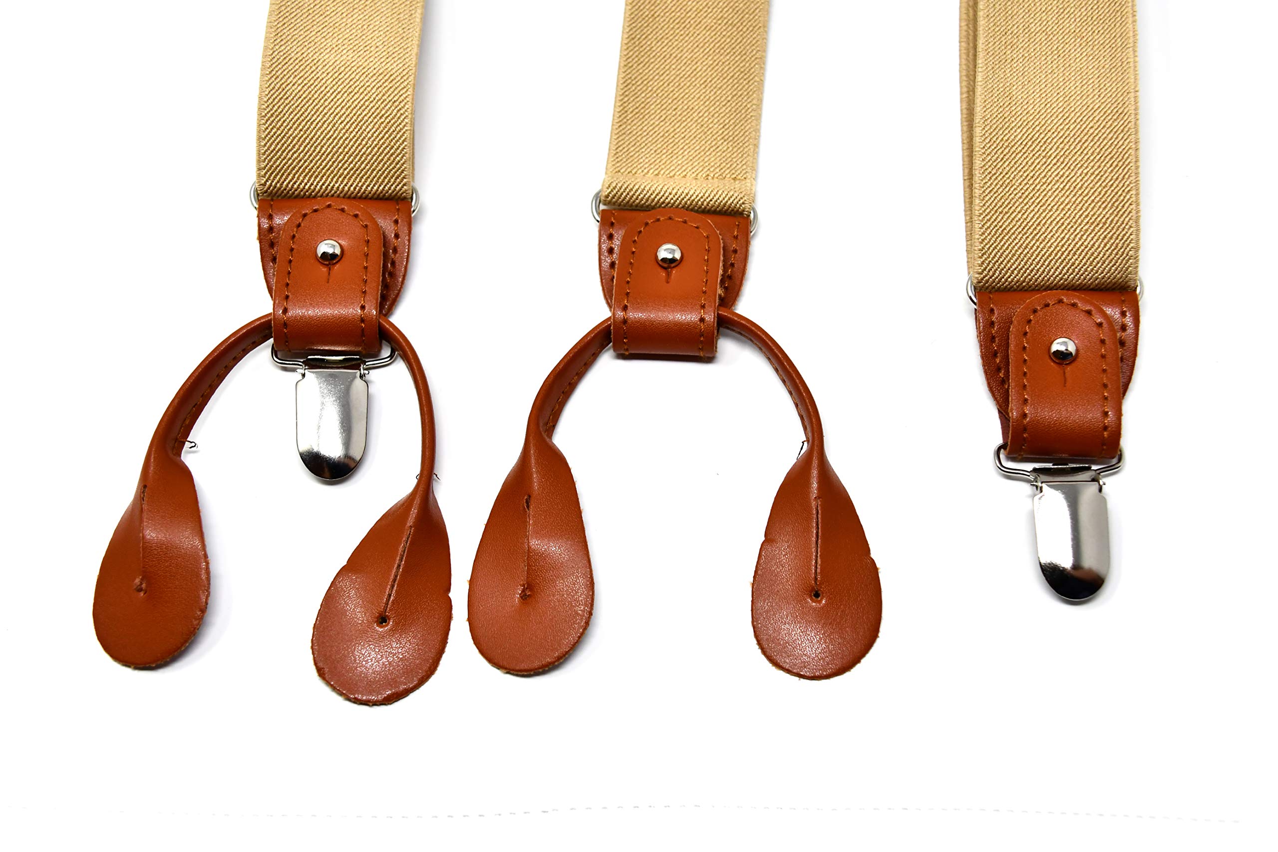 Sweet Leaf Bretelle Beige di alta qualità completamente Regolabili - 3 Clip o 6 Bottoni (personalizzabili)- Forma di Y - Classiche, Eleganti e Moderne