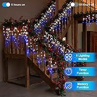 Vista 3 de Luces LED de Navidad de 66 pies con 140 gotas, 490 luces LED para interiores y exteriores, 8 modos de iluminación, luces de hadas impermeables