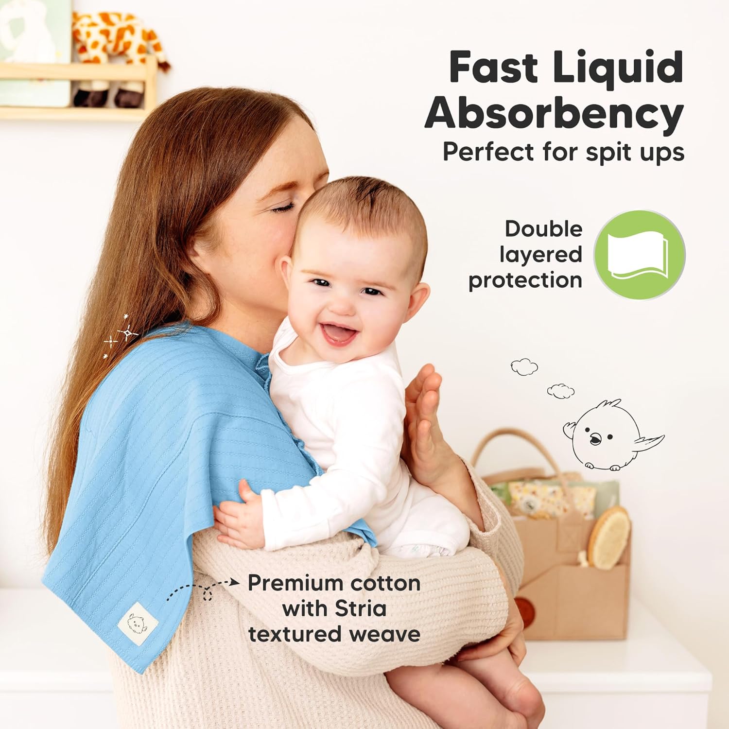 KeaBabies Organic Cotton Burp Cloths Baby Girl, Boy - 6-Pack Large Burping Clothes for Babies, Spit Up Rags, Super Soft & Absorbent Newborn Wash Towels, Gender Neutral, Non-Shrink (Stria, Daybreak) - Image 2