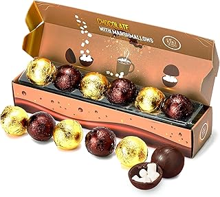 Hot Chocolate Boms Marshmallow Balls - Set of 6 - Delicious Cocoa Melts Bom Filled Marshmallows - 2 Flavors Caramel & Fudge Brownie Candy - Classic Milk Chocolates Cocoa Melt Gift - Delicious Gifts