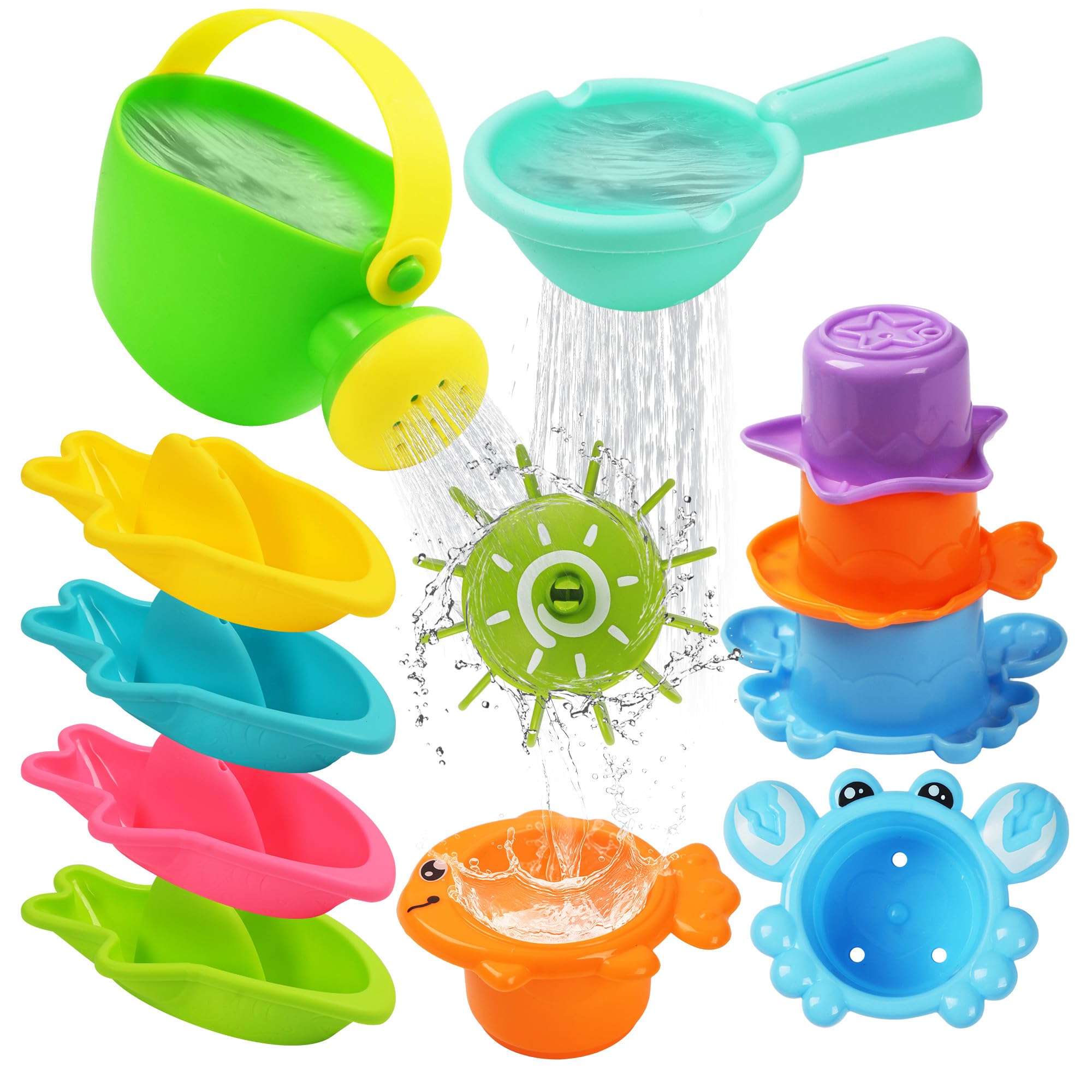 Juguetes bañera Bebe de 1, 2, 3 y 4 años, Juguetes baño Bebe Paquete de 10 , Juguetes bañera antimoho y no tóxico, Ideales para bañeras, Piscinas y Juguetes Agua Bebe al Aire Libre