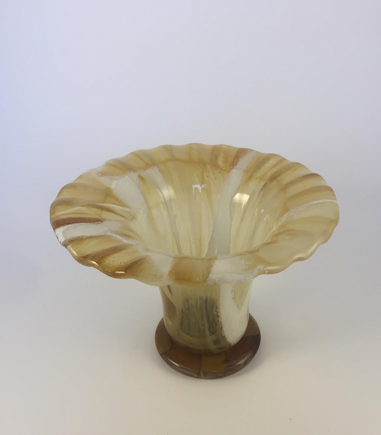 Amber and creme fluted fused glass ikebana floral vase