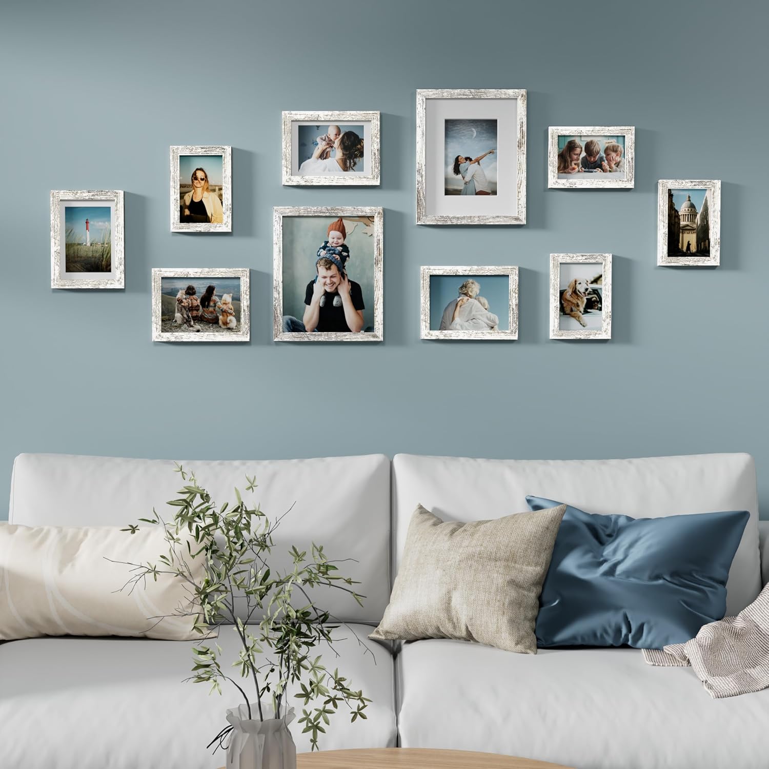 Vittanly Picture Frames Set of 10, Picture Frames Collage Wall Decor with Two 8x10, Four 5x7, and Four 4x6 Photo Frames, Gallery Wall Frame Set for Wall or Tabletop Display, Distressed White - Image 2