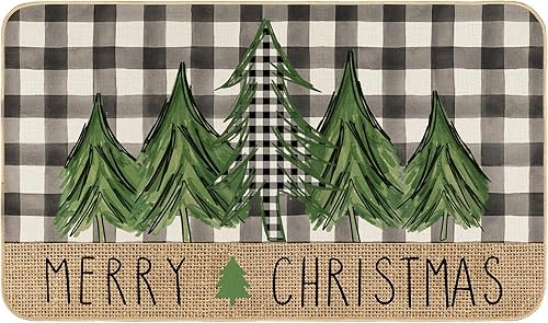 AnyDesign Tapete de árbol de Navidad, pino de Navidad, tapete antideslizante para puerta delantera, tapete decorativo de Feliz Navidad, tapete para