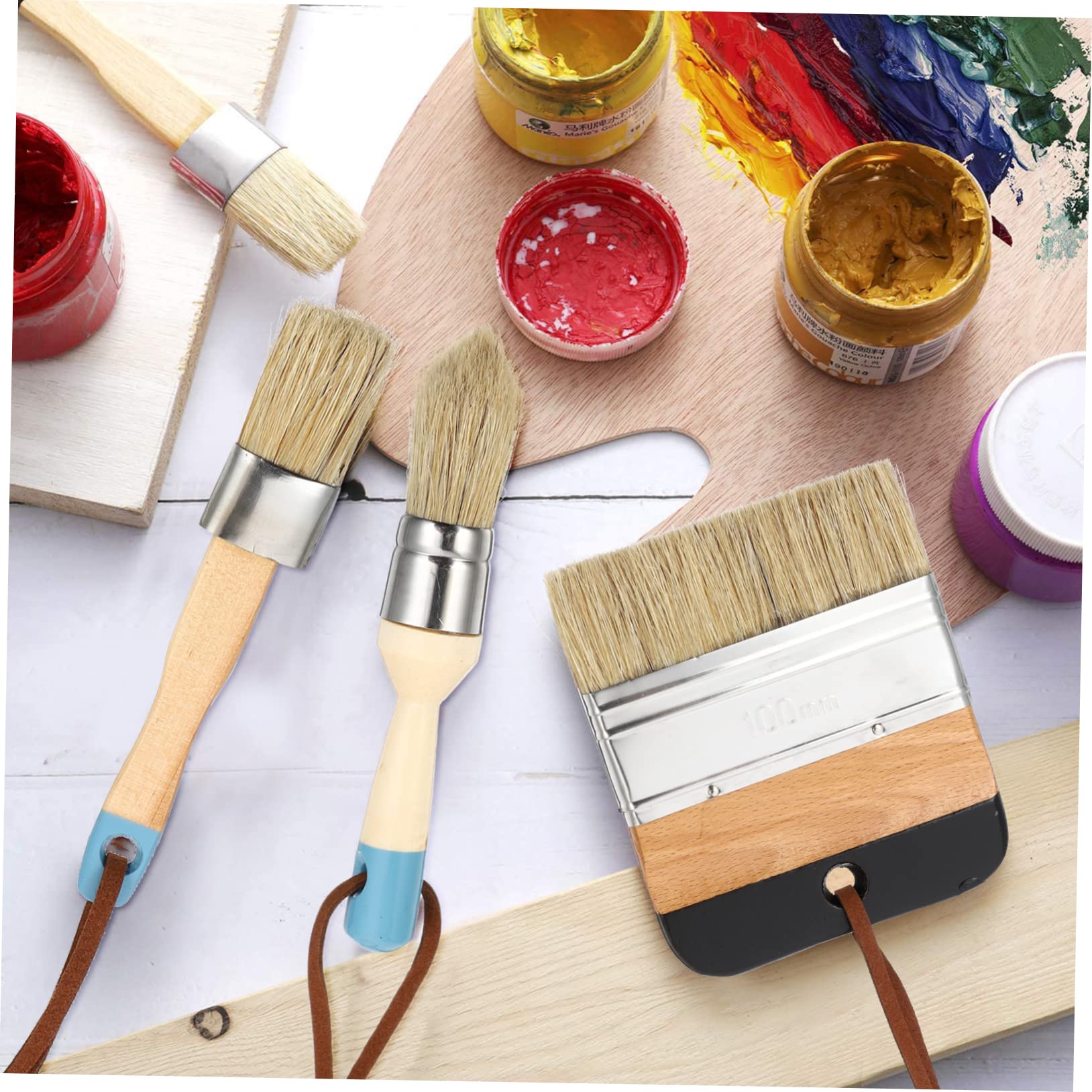 4stücke Holzgriff Pinsel Für Leimfarbe Ölfarbenpinsel Haushaltspinsel Farbe Pinsel Mit Holzgriff Chip Borsten Massivholz Kordel Aufbewahrung Wachsen