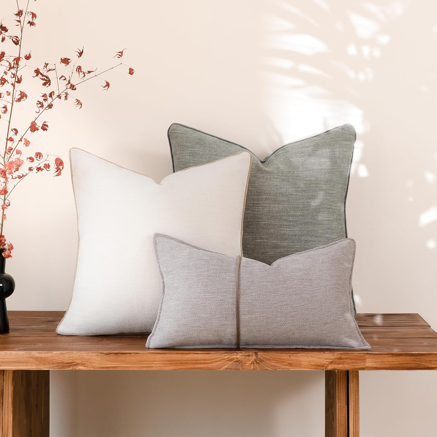 Mattins Chenille 22x22 Pillow Covers Set of 2 Neutral Throw Pillow Covers Textured, Modern Farmhouse & Mid Century Modern Decorative Pillow Covers for Couch & Sofa, Dark Grey 22 Inch Pillow Cover Sets - Image 4