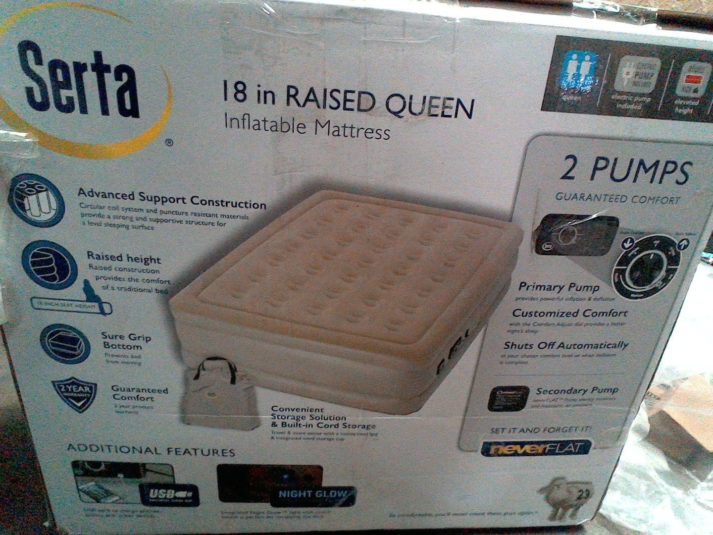 Serta Never Flat Raised Air Mattress with Electric Pump - Double High Queen