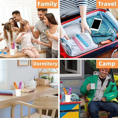 Miniatura 7 de Eaezerav Paquete de 6 fundas para cepillos de dientes de viaje, soporte portátil transpirable para cepillos de dientes, contenedor de plástico para