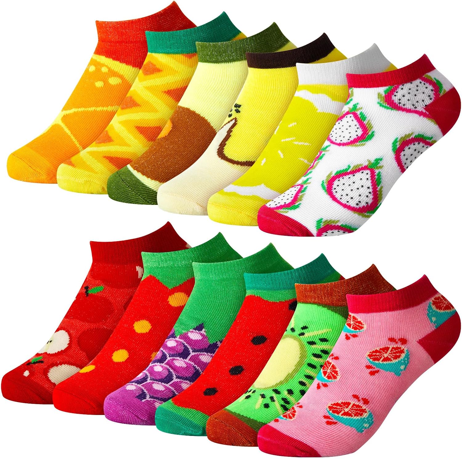 Leumoi 12 Pairs Fruit Ankle Socks Cute Fun Novelty No Show Low Cut Sock Sizes 6-12 for Women Ladies for Fruit Lover Gift