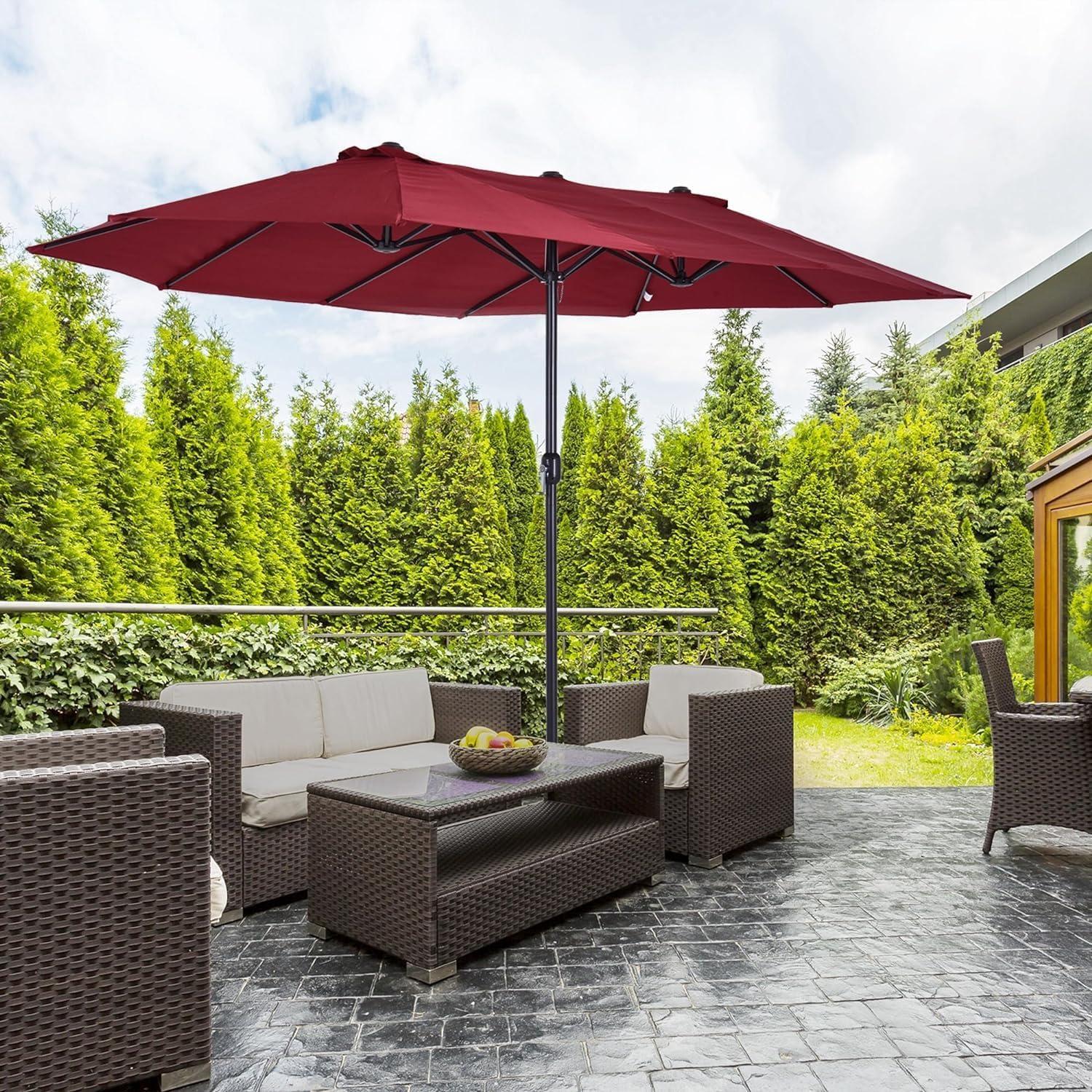 15FT Double-Sided Patio Umbrella – Large Outdoor Market Umbrella with Crank, UV Protection, Water-Resistant Fabric for Backyard, Garden, Pool (Base Not Included)