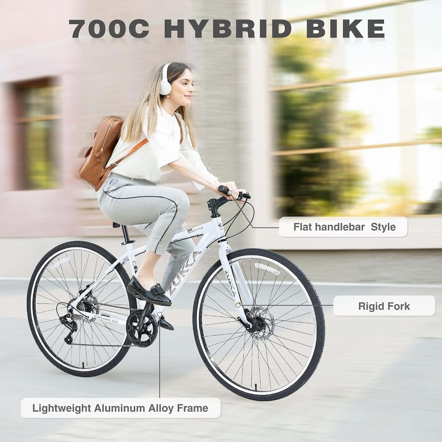 7 Speed Hybrid Bike Aluminum Alloy Frame Double Disc Brakes 700C Road Bike for Men Women's City Bicycle