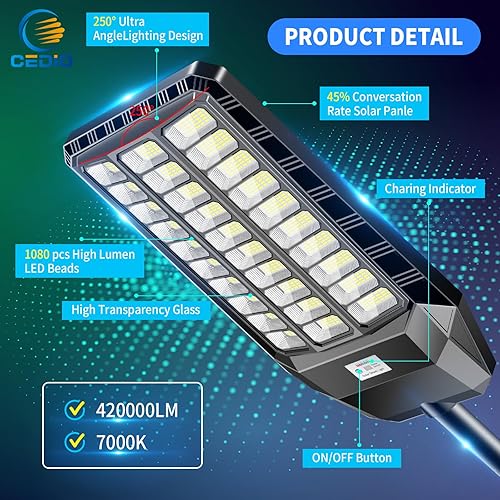 Miniatura 2 de CEDIO Luces solares para exteriores, luces solares IP66, impermeables, luz de calle LED, del anochecer al amanecer, luz de inundación con sensor de
