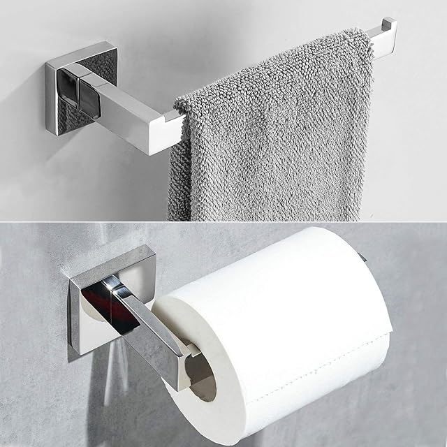 Bathroom Towel/Tissue Holder Set 2-Piece Accessories Set Wall Mounted, Includes Towel Ring and Toilet Paper Holder, Polished Chrome, BA1992DET,Beelee